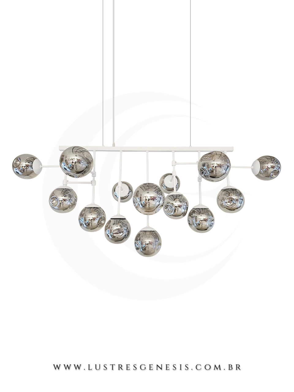 Luminaria Pendente Moderna Orbe Globos Vidro Fume Conhaque Transparente Estrutura Branca Para Sala de Jantar Cozinha Sala de Estar